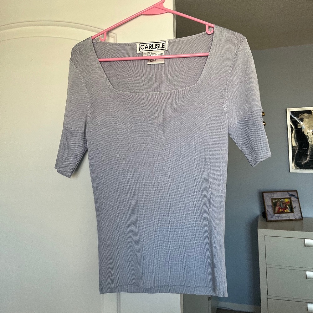 Vintage Carlisle Very Light Blue/Purple Silk Short Sleeve Sweater Small/Medium
